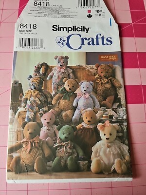 Simplicity 8418 Sewing Pattern for 18 20 & 22 Inch Bears Elaine Heigl ...