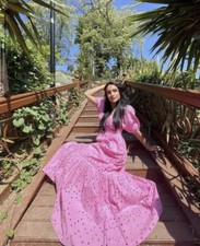 ZARA DRESS WITH CUTWORK EMBROIDERY PINK V-NECK SS22 SIZES XS-XXL REF. 0881/303
