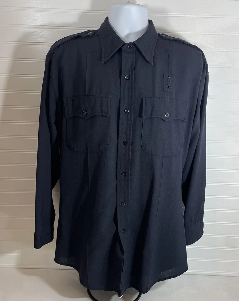 Men's FLYING CROSS Long Sleeve Navy Blue Police Shirt Size Large 17 1/2 R - Image 2 of 4