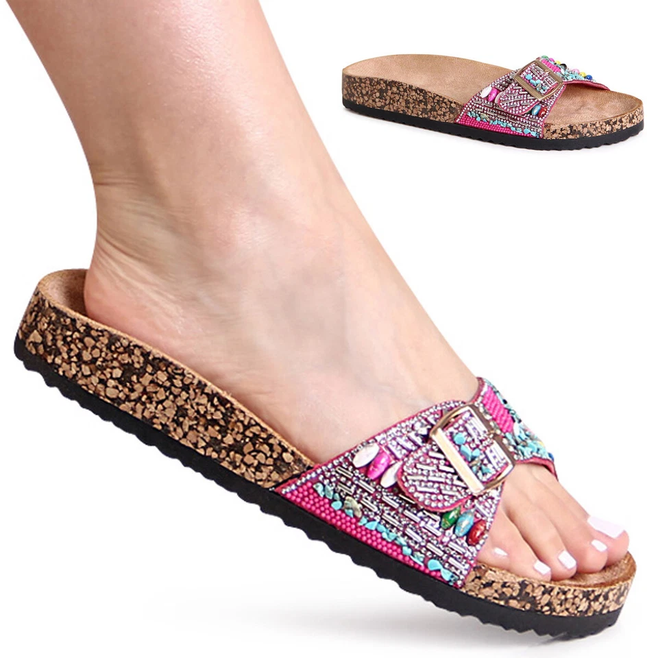 Damen Glitzer Pantoletten Plateau Sandalen Mules Slipper Schlappen - Bild 1 von 1