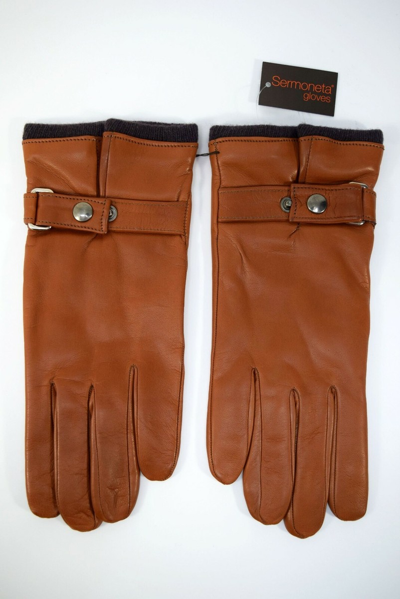 EEM guanti da uomo in pelle, pregiata pelle di cervo, morbida fodera in cashmere e lana, cognac S