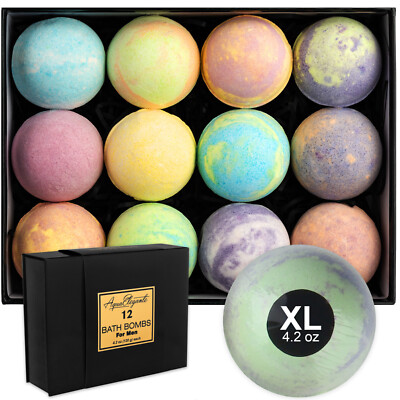 Luxury Bath Bombs for Men (Aqua Elegante) - Gift Set of 12 Large Bathbombs