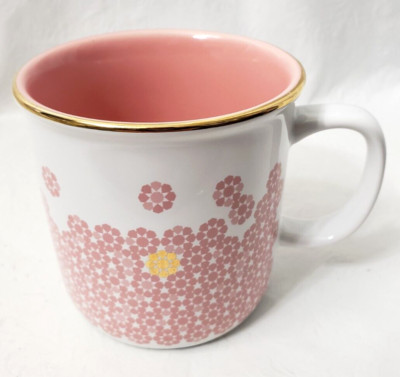 David's Tea Pink Flower Mug Mother's Day Gift Coffee Cup Gold Trim Ceramic