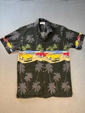 Pacific Legend Cars Pattern Men’s Black Hawaiian Shirt Button Down Made in USA M