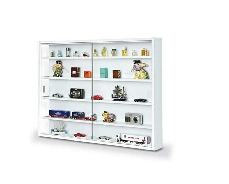 VITRINA COLECCIONISTA MADERA MDF Y VIDRIO - NUEVO - 80 x 9.5 x 60 cm - BLANCO
