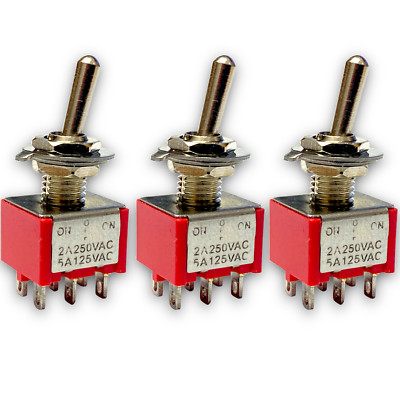   3 Ein Aus Mini Kippschalter 3 Position Schalter On Off DIY AC 12V 2A 6Pin 250V