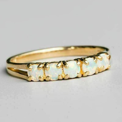2 kt Feueropal mit fünf Steinen LAB CREATE Ehering Ring Gelbgold vergoldet