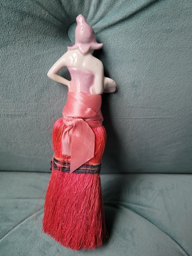 Antique Porcelain Half Doll Girl Art Deco Brush Doll Flapper Pink Bristles - Picture 5 of 6