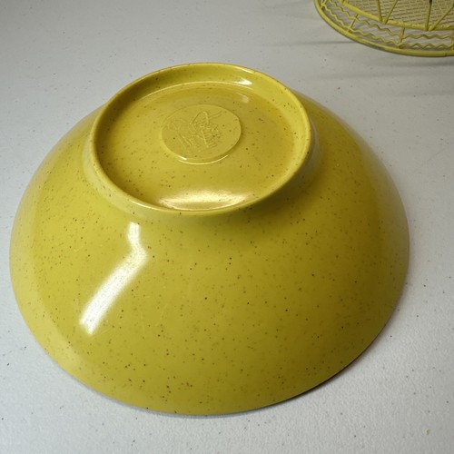 Vintage MCM Holiday By Kenro Confetti Yellow Divided Bowl Round Dish W/Holder - Picture 6 of 10