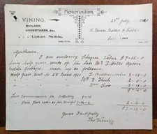 1920 T. Vining, Builder & Undertaker, Upton Noble, Bruton Letter