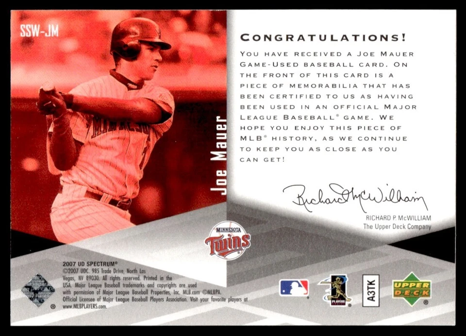 2007 UPPER DECK SPECTRUM JERSEY /75 JOE MAUER - Image 2 of 2