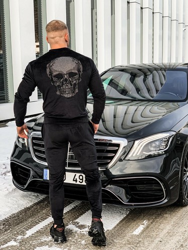 Black velour tracksuit for men 
