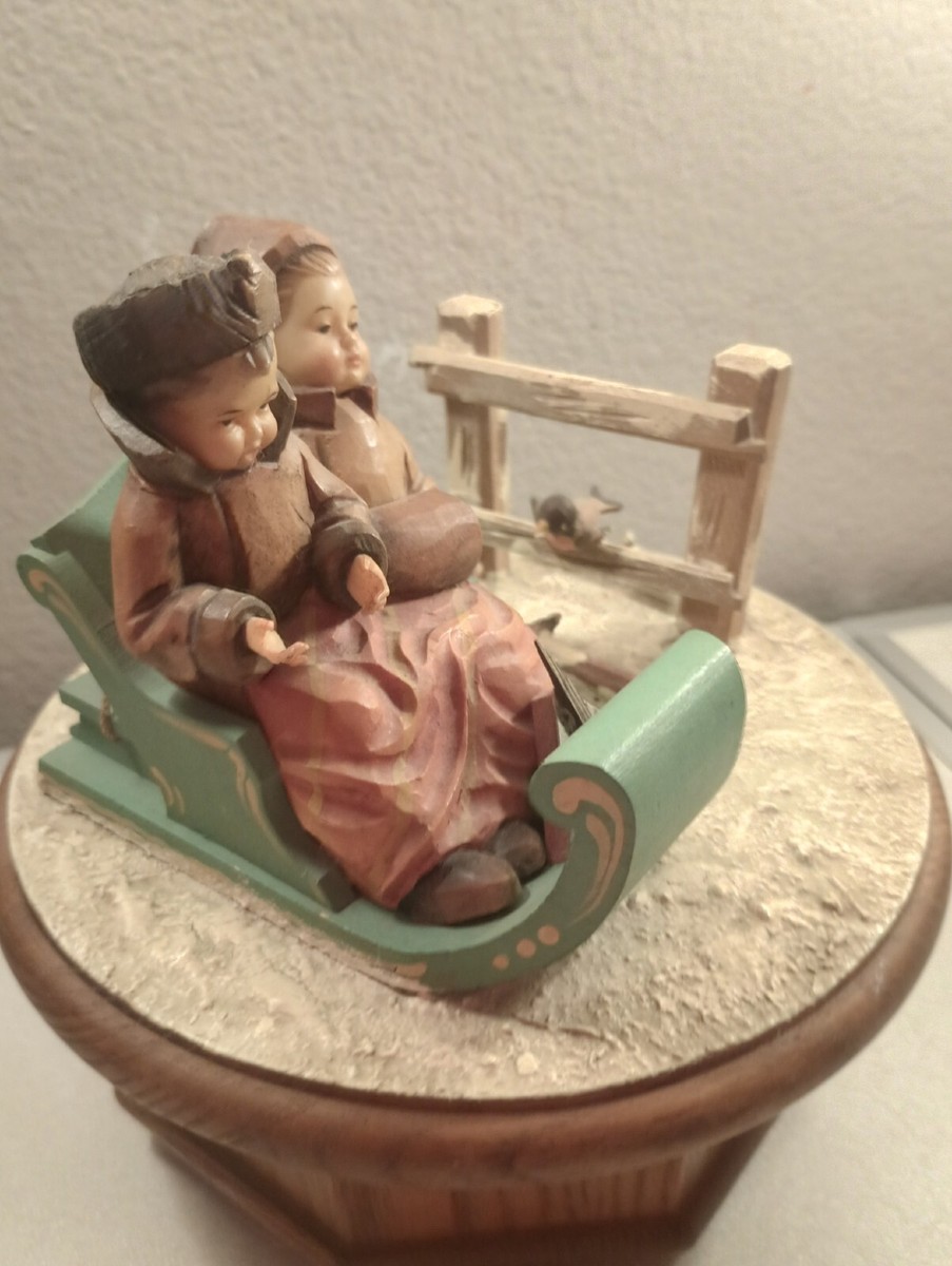 Vintage Anri Thorens Music Box Lara's Theme Boys Sledding