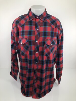 BIG MAC Vintage Plaid FLANNEL Pearl Snap Western Mens L / XL Shirt