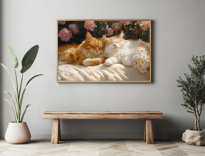 Cute Cats Kittens Couple Oil Painting Wall Art Print Printed On Canvas Artprint