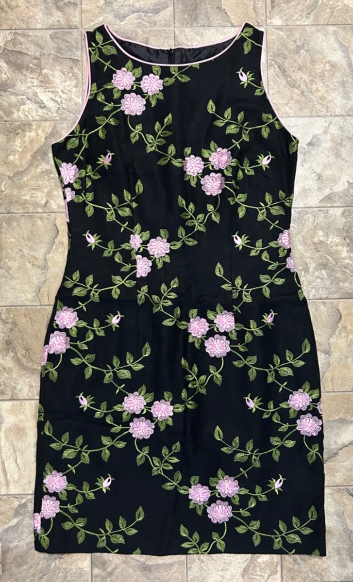Jessica Howard Dress Women's 8 Black Embroidered Floral Linen Blend  Sleeveless | eBay