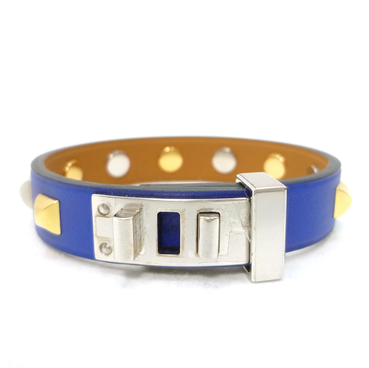 Authentic HERMES MINI DOG CLOUS CARRES Size T2 Bracelet Blue Authentic HERMES MINI DOG CLOUS CARRES Size T2 Bracelet Blue