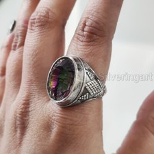 NATURAL MULTI MYSTIC TOPAZ BIRTHSTONE 925 STERLING SILVER TURKEY HEAVY MENS RING