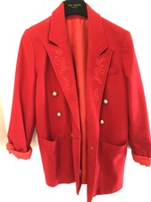 Vintage,womens Double Breasted Gold Button Front Red 80% Wool Blazer Coat