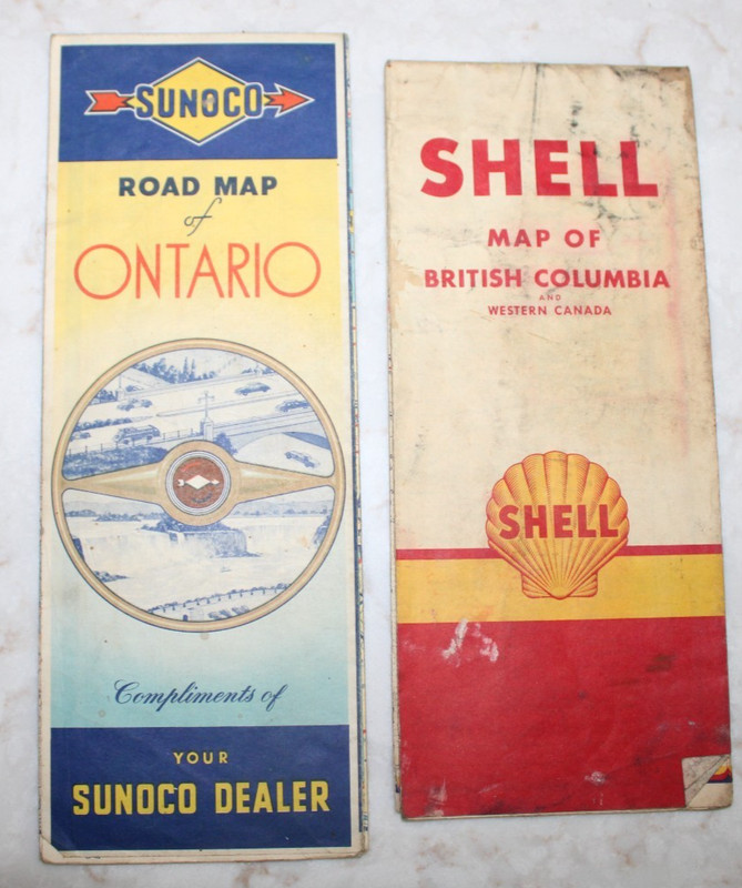 2 Vintage Canadian Road Maps Shell British Columbia Sunoco Ontario