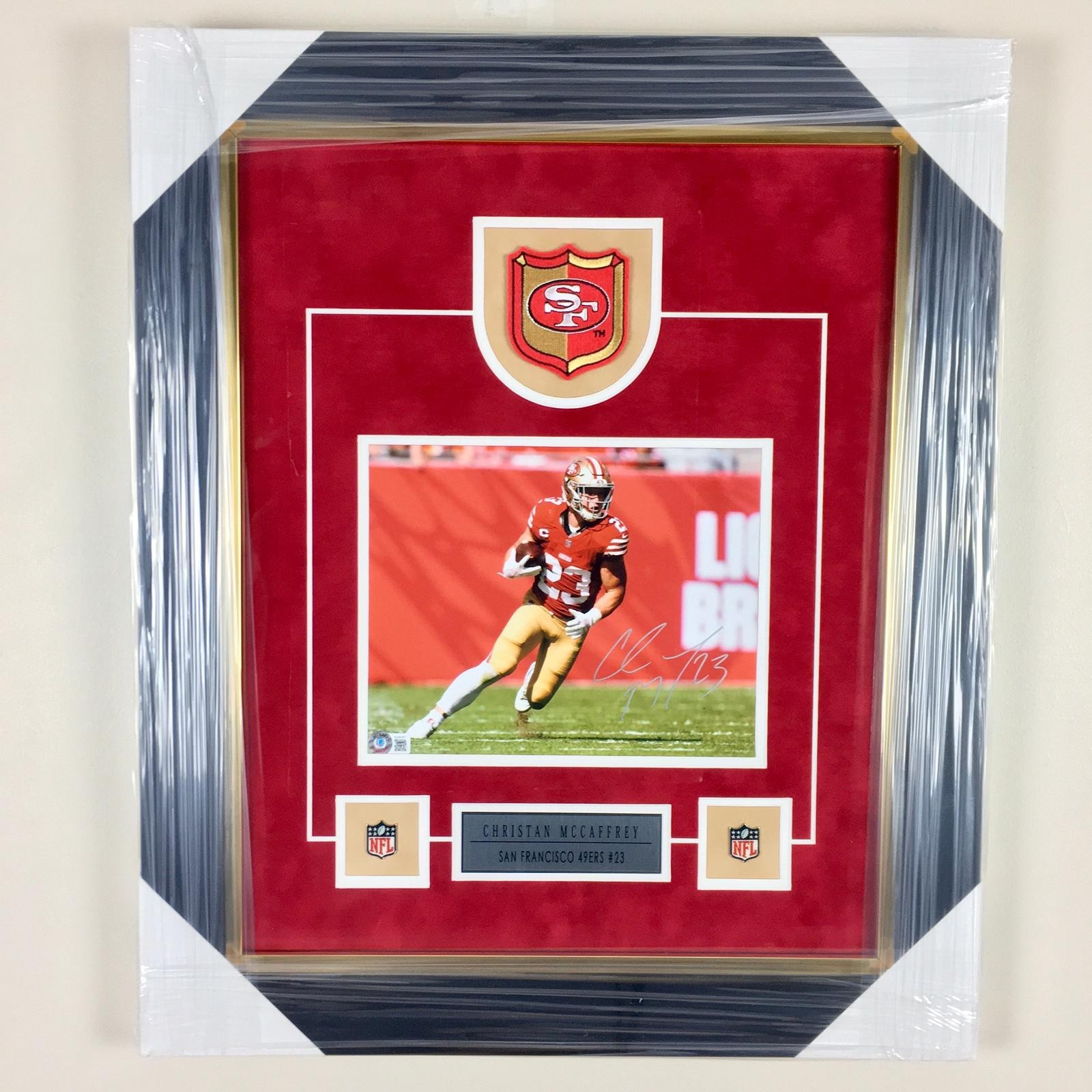 Christian McCaffrey Autographed Signed San Francisco 49ers Photo Framed Beckett BAS 
