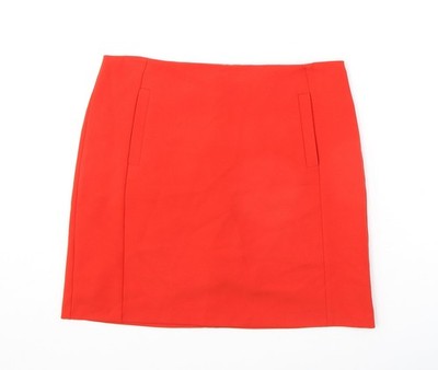 Marks and Spencer Damen Orange Polyester A-Linie Rock Größe 12 Reißverschluss
