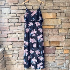 Da Moda Women Large Maxi Dress Black Floral Spaghetti Strap Chiffon Cottage