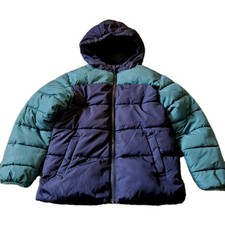 SWISSTECH Boys Hooded Puffer Jacket S Navy Green Fleece Lined Winter Coat READ