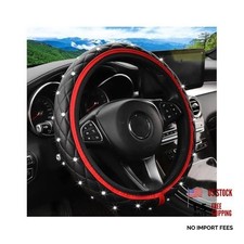 Bling Car Steering Wheel Cover, Non-Slip Elastic Stretch Leather Auto Red