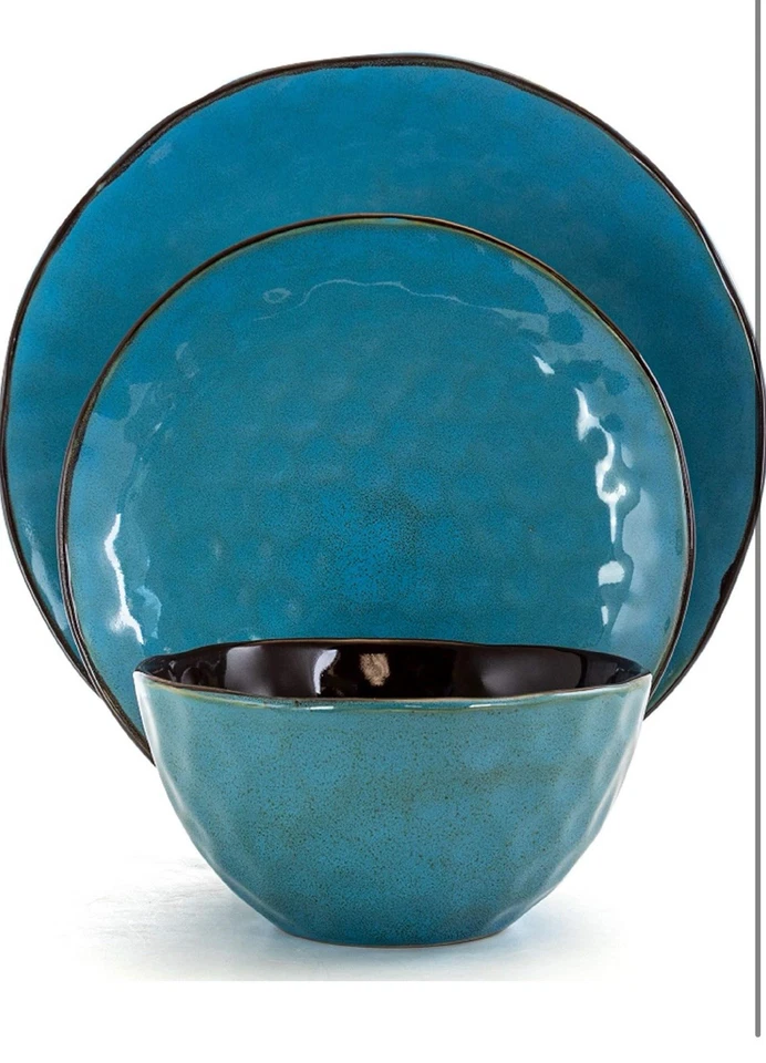 Vajilla de gres de lujo Elama Sea Glass de 16 piezas con ajuste completo Foto 2 de 4