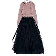 Red Valentino Knit Tulle Dot Ruffle Long Dress with Lace Used Japan