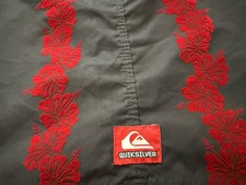 VTG Vintage Quicksilver Board Shorts Men 34 Velvet Red Hibiscus Floral USA Made
