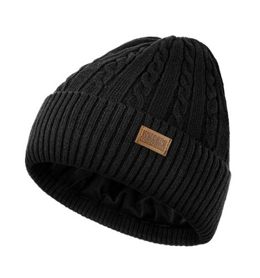 Wmcaps Warm Winter Fleece Lined Beanie, Trendy Knitted Cable One Size, Black