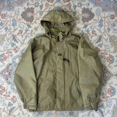 Vintage Helly Hansen Windbreaker Jacket Packable Hooded Olive Medium Helly-Tech