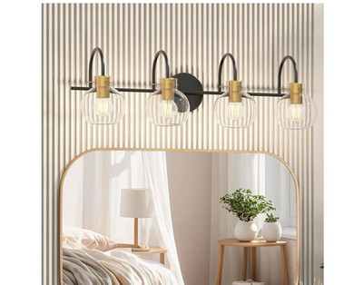  Bathroom Vanity Light, Black and Gold Bathroom Light Fixtures, Sconces 4 Light