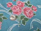 BEST Vintage Feedsack Flour Sack Fabric Pink Roses AQUA 40s Remnant Quilt Estate
