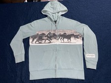 Wrangler Retro Hoodie Full Zip Western Horse Print Blue Medium