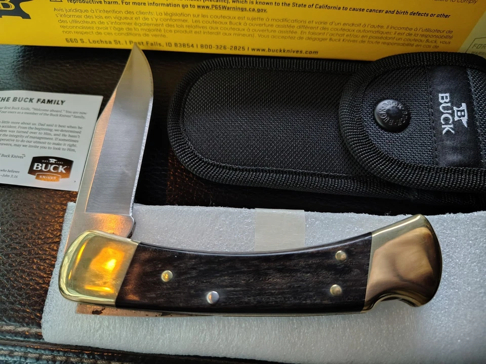 NIB Buck USA Ebony 110 Folding Hunting/Pocket Knife & Sheath Great Gift - Image 2 of 4