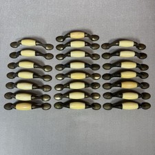 22 Vintage Brass Off-white Porcelain Ceramic Cabinet Drawer Handles Pulls 5"