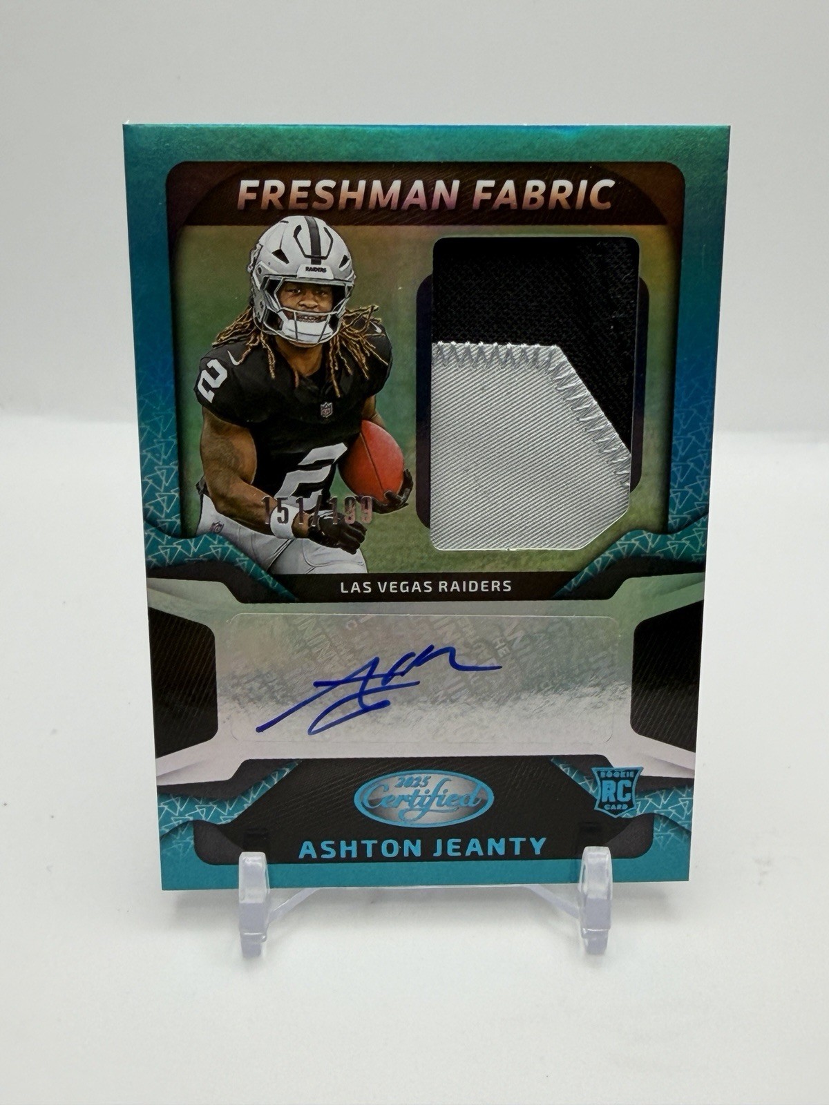 ASHTON JEANTY 2025 Certified Freshman Fabric Rookie Patch Auto Teal /199 RC