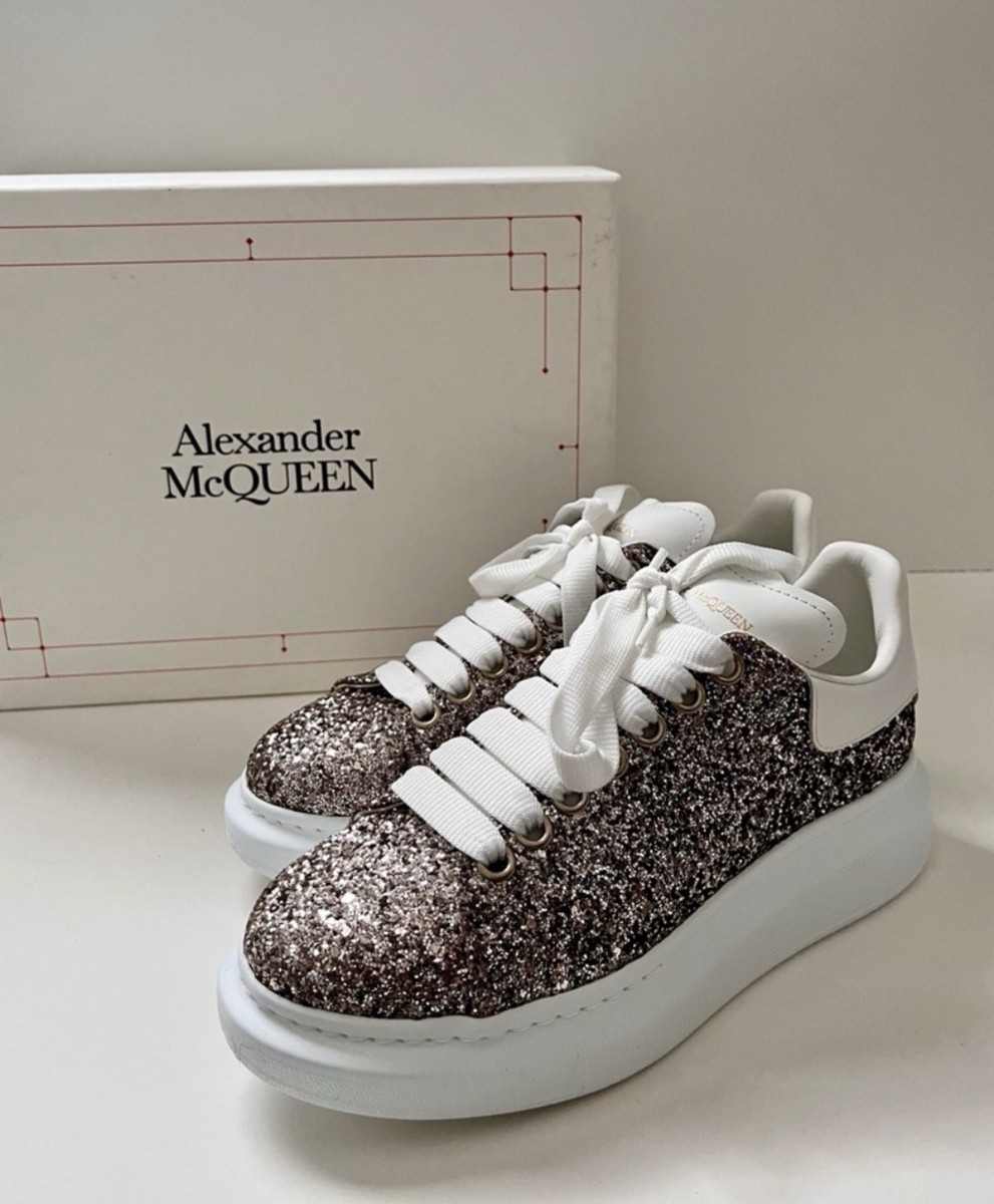Alexander McQueen Oversized Glitter Gray Cushioned Lace Up Women's