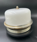 Vintage White Drum Round Glass & Metal Flush Ceiling Light Fixture 1950's 2 Bulb