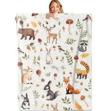 Woodland Animal Throw Blanket 50x60in Soft Lightweight Flannel Cute Retro