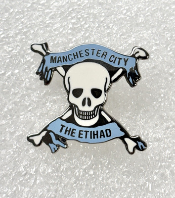 Manchester City FC Skull Enamel Pin Etihad Stadium Badge Soccer Collectible