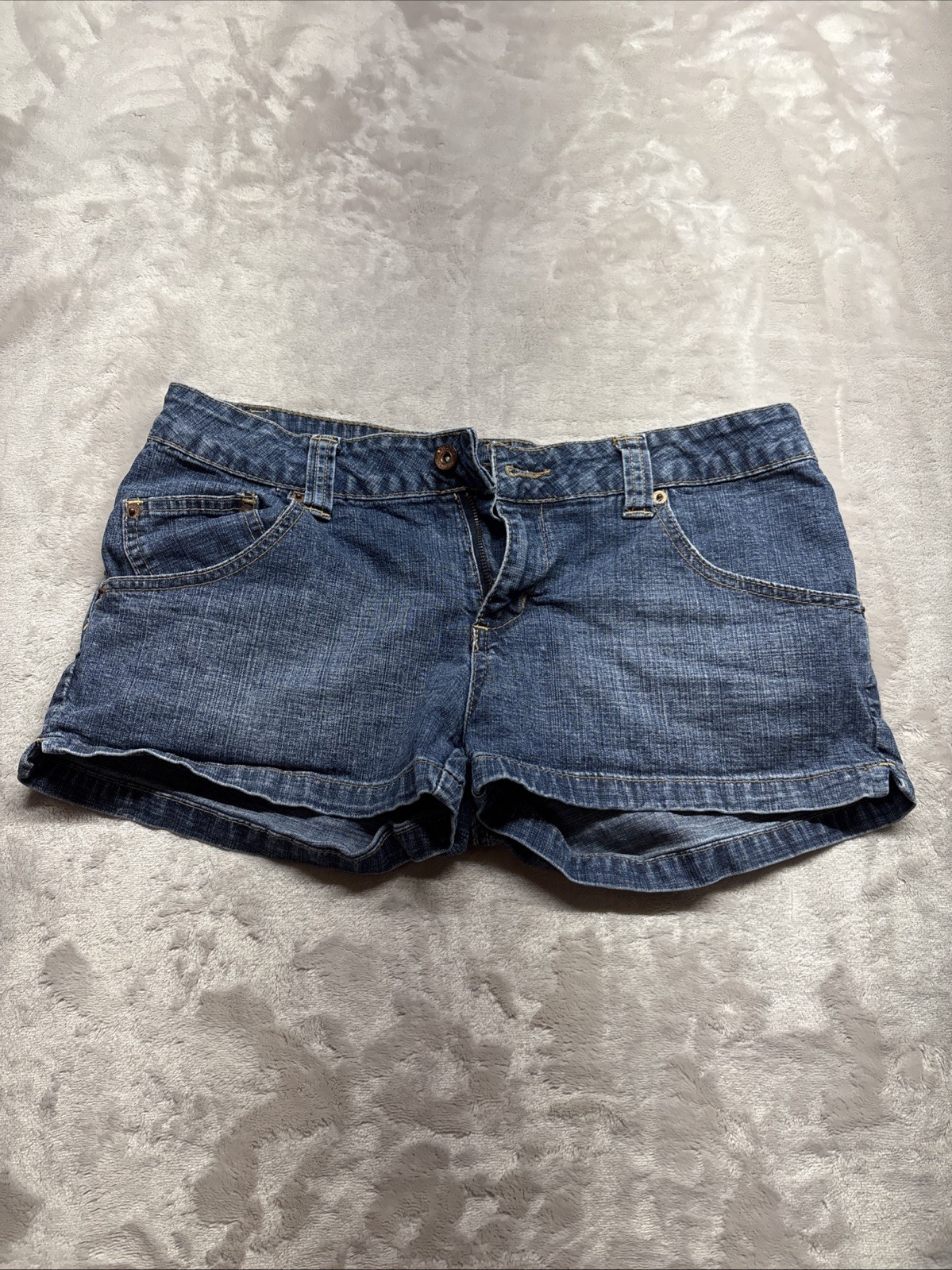Arizona Jean Co. Denim Jean Shorts Juniors 9 Blue Low Rise 5-Pocket Stone Wash