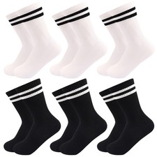 6 Pairs Solid Color Retro Stripe Crew Socks Casual Striped Socks for Women Gi...