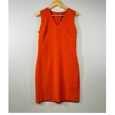Ann Taylor Sheath Dress Women 8P Orange V-Neck Sleeveless Banded Waist Stretch