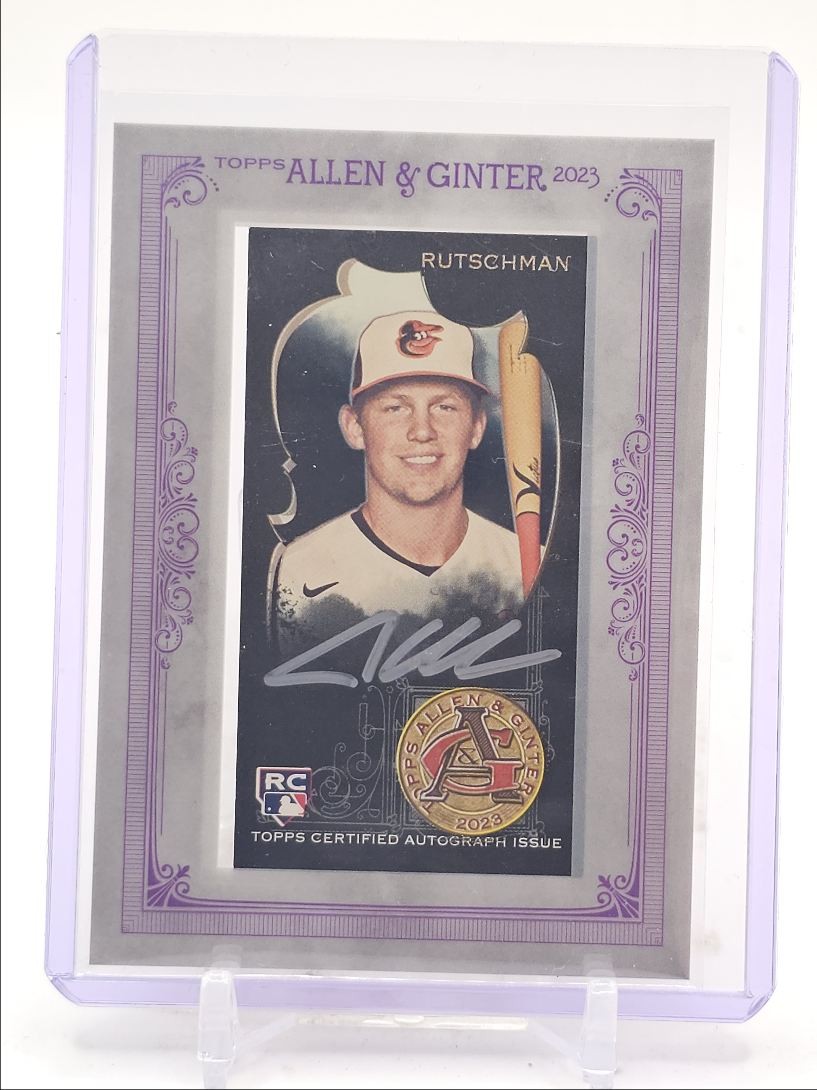 ADLEY RUTSCHMAN 2023 TOPPS ALLEN & GINTER ROOKIE MINI SILVER FRAME RC AUTO /15