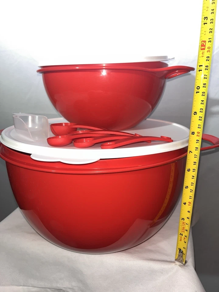 ✅ Novo em folha Tupperware Thatsa Jr conjunto de duas tigelas de mistura 12 xícaras ~ vermelho pimenta* - Imagem 3 de 4