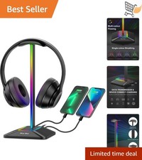 RGB Headphone Stand with USB-C USB Charging 7 Light Modes for Gaming Accessories